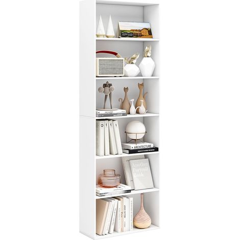 COSTWAY Libreria a 6 Ripiani, Organizzatore per Libri da Terra con 2 Kit Antiribaltamento, Scaffale Moderno per Esposizione per Soggiorno Camera Studio, 60 x 23,5 x 178 cm (Bianco) (1/5)