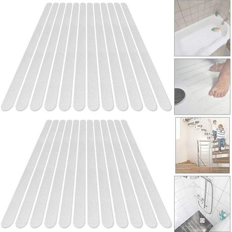 Lot de 24 bandes antidérapantes auto-adhésives transparentes 2 x 38cm Matériau PEVA souple Résistantes à l'eau chaude (1/5)