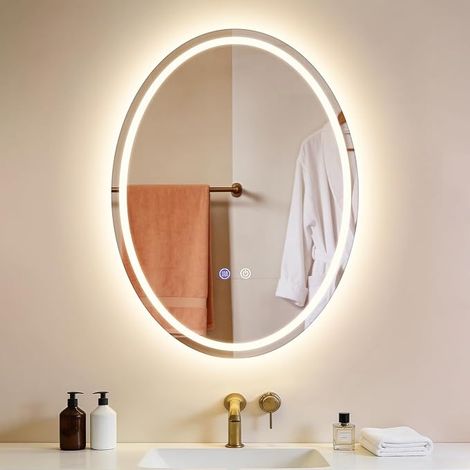 GBLY Espejo Ovalado Baño con Iluminación LED Espejo 60x80 cm Pared IP44 Táctico Antivaho Luz Regulable 3000K-6500K (1/5)