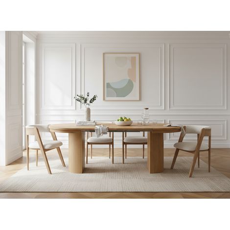 BOBOCHIC - Ensemble PRADO avec table à manger extensible 110 à 210 cm + chaises BASTIDE placage chêne massif Marron clair (1/5)