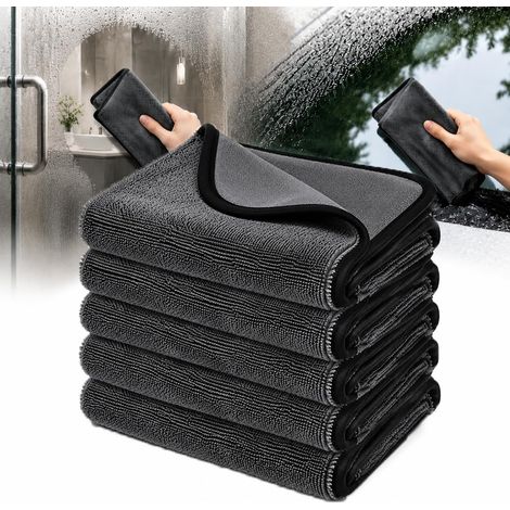 Lot de 5 Microfibre Torchon de Ménage 30×40 cm - Serviette Absorbante sans Peluches pour Cuisine, Voiture, Fenêtres et Salle de Bain (1/5)