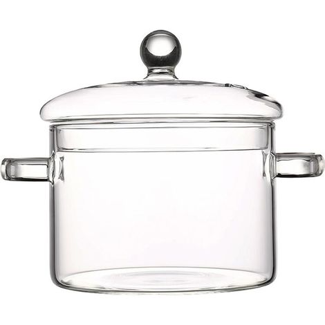 Casserole Verre Borosilicate 1350 ml avec Couvercle, Soupe Sauce et Pâtes, Résiste Chocs Thermiques, Plaque... (1/2)