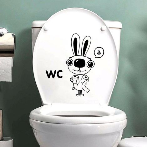 2pcs Autocollant Mural Wc Rabbit, Sticker Mural Drle Pour Wc, Salle De Bain, Cuisine, Pvc (1/5)