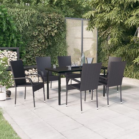 Ensemble à manger,Mobilier de salle à manger d'extérieur 7 pcs Noir HH12118 (1/5)