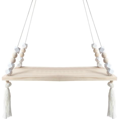Nordic Wall Shelf with Floating Ropes Tassel Shelf Wooden Home Decoration (Green, 38  14cm)