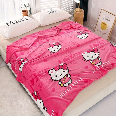 Sanrio Hello Kitty Plüschdecke - Weiche Flanelldecke mit dem kultigen Hello Kitty Gesicht, kuschelige Decke für alle Kinder, ideal für Weihnachten. (1/5)