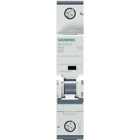Siemens Interruptor automático 230/400V 6kA, 1 polo, B, 20A, T=70mm, 5SY61206