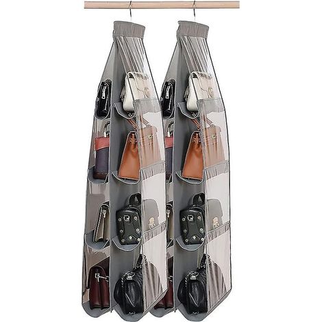 Organisateur de rangement pour sac à main amélioré avec 8 grandes poches de couleur grise et un compartiment transparent (1/5)
