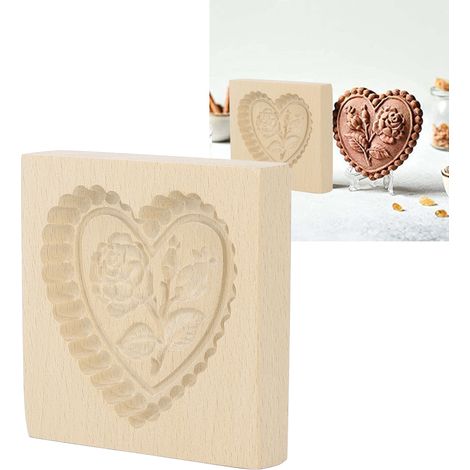 Emporte-pièces en bois de hêtre, moules à biscuits en bois, roses en forme de cœur (1/5)
