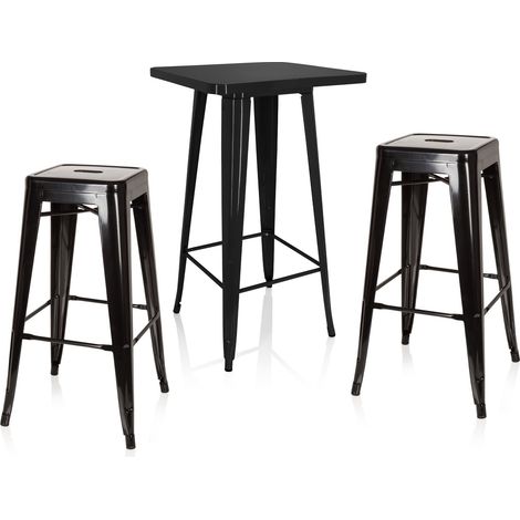 Bartisch-Set / Stehtisch mit 2 Barhocker Vantaggio Set metallic schwarz hjh OFFICE (1/5)