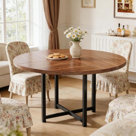 Runder Esstisch Ø120 cm Schwarz-Braun aus Metall und Holz im Industrie-Look mit stabilem Stand (1/5)