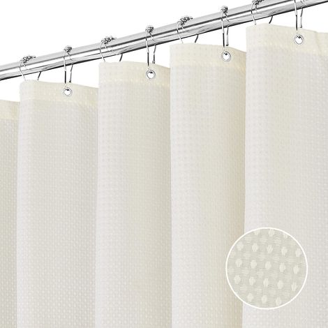 Gaufre Rideau Douche Rideaux Baignoire Tissu Polyester Lavable en Machine Rideau Salle de Bain avec 12 Crochets Rideau Salle de Bain Imperméable 183 x 183 cm (Crème) (1/5)