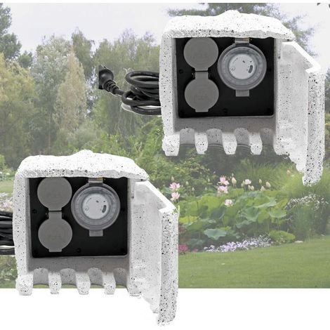 Lot de 2 : Multiprise étanche 2 Prises et 1 Minuterie pour bassins de jardin, massifs de fleurs (1/5)