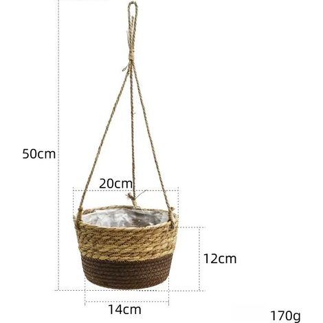 (Marron) Support pour pot de fleurs d'extérieur, suspension pour plantes, décoration intérieure et extérieure, jardinière suspendue, panier de rangement pour plantes en macramé, corde de jute tressée (1/4)