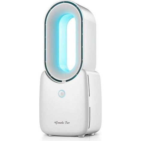 Ventilateur sans pales à 3 vitesses, portable et rechargeable par USB, idéal pour la maison et le bureau. Commandes tactiles et éclairage LED couleur. (1/5)