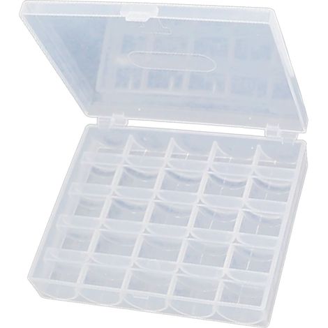 Boîte à canettes 25 emplacements, transparente et vide, pour le rangement de vos articles de couture et de loisirs créatifs. Étui en plastique. (1/5)