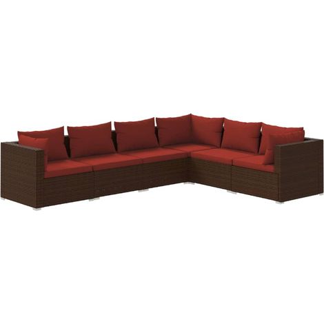 Set di mobili da giardino per esterni 6 pz con cuscini in polyrattan marrone 020016902