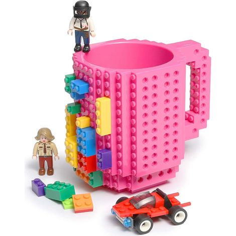 Mug à construire en briques, tasse fantaisie amusante à monter soi-même avec blocs de construction, cadeau créatif pour enfants, hommes et femmes, Noël, anniversaire (Rose) (1/4)
