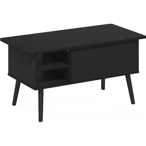 Table basse relevable avec pieds en bois avec compartiment caché et étagère latérale ouverte pour salon (1/5)