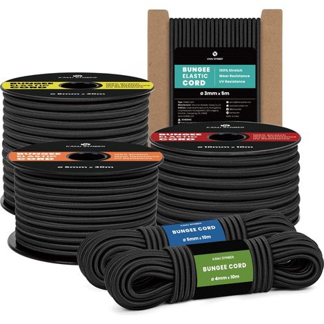 Tendeur Élastique Corde Elastique 10mm x 10m Sandow Elastique pour Bâche, Remorque, Bateau, Camping Noir (1/5)