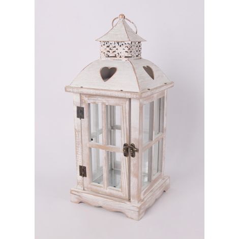 Deko Laterne Holz 38 x 17 cm weiß Laterne