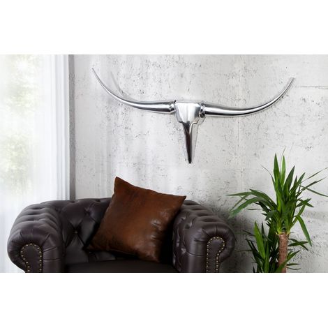 Wanddeko Stierkopf aus Aluminium 100 cm lang Deko Geweih Jagdtrophäe
