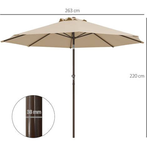 Parasol de jardin Ø2,63m beige, métal polyester 180g/m² manivelle inclinable (1/5)