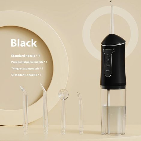 Hydropulseur électrique portable (noir) pour l'hygiène bucco-dentaire à domicile (1/3)