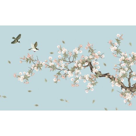 Papier peint panoramique - Fleurs Oiseaux - 130 cm x 81 cm (1/2)