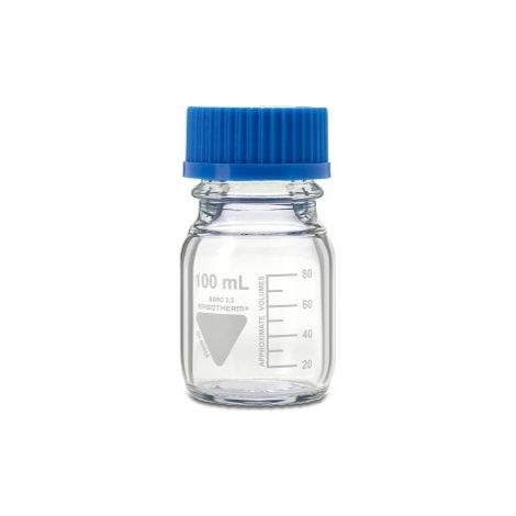 Bouteilles de laboratoire RS PRO bouchon Bleu , graduée, 100ml, en PP, à Col Large ( Prix pour Paquet de 10 )