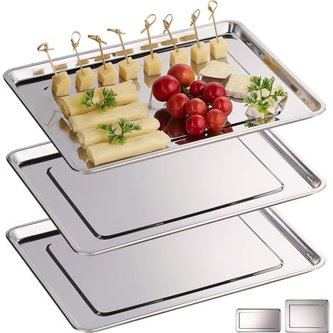 Juego de 3 bandejas para servir, acero inoxidable, aptas para lavavajillas, para salchichas, 32×22×2 cm. (1/4)