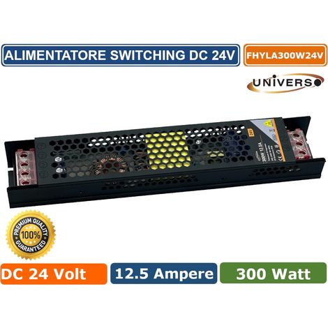 ALIMENTATORE SLIM METALLICO STABILIZZATO SWITCHING TRIMMER 220V-24V 12.5A 300 WATT COLORE NERO (1/3)