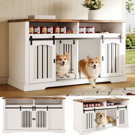 Gabbia per cani, modello 2 in 1 con porta scorrevole chiudibile a chiave e divisorio removibile, 153x60x85 cm, bianca (1/5)