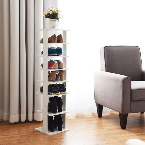 Étagère à Chaussures Rangement 7 Niveaux en Bois, 26,5x27,5x110 cm Blanc CW31353 (1/3)