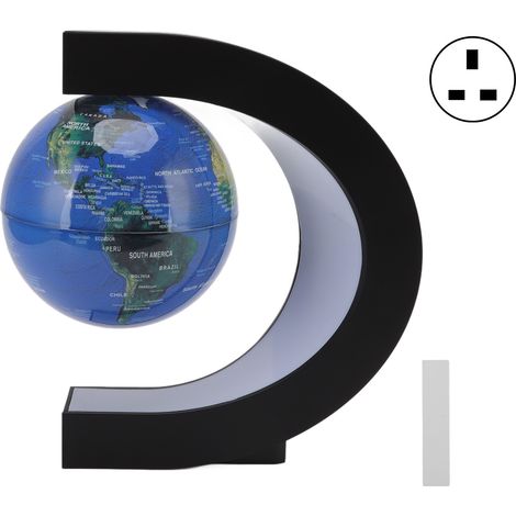 Lévitation magnétique globe lumineux rotatif 6 pouces Décoration bureau innovante Forme C Version anglaise 100‑240V Bleu foncé Prise UK