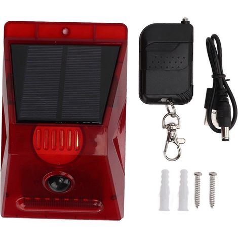 Lámpara de alarma sonora y luminosa con energía solar, control remoto, antirrobo, IP65 resistente al agua para estanques de peces. (1/5)
