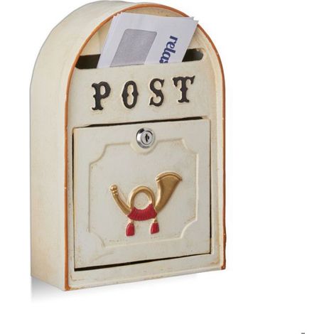 Boîte À Lettres - Métal Aluminium Fer - Style Vintage Western Shabby Chic - Relief Cor Postal Doré Rouge - 31,5 x 21,5 x 8,5 cm - 1 Pièce (1/5)