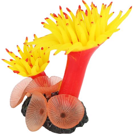 Fond marin artificiel en silicone, couleur vive, corps souple et entièrement élastique, imitation corail, décoration pour aquarium et bassin à poissons, jaune (1/5)