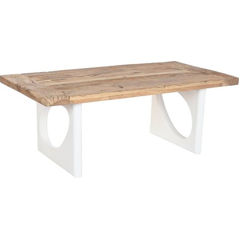 Table basse bois recyclé mango blanc élégance naturelle - Blanc et bois naturel (1/5)