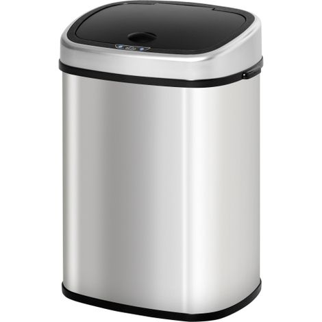 Poubelle de cuisine de 48 L avec capteur infrarouge, hygiénique, en acier inoxydable argenté, dimensions : L 40,5 x l 29,5 x H 68 cm pour une élimination des déchets sans effort. (1/4)