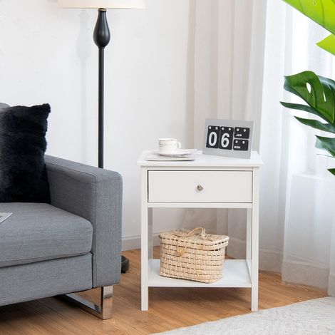 Lot de 2 Tables de Chevet à 2 Niveaux Style Moderne Simple 48 x 40 x 58 CM Blanc Maison Chic (1/5)