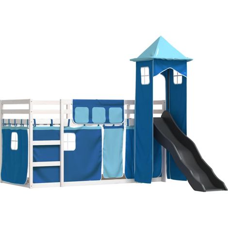 Bunk Bed without Mattress with Slide and Curtains Blue 90x200 cm vidaXL (1/4)