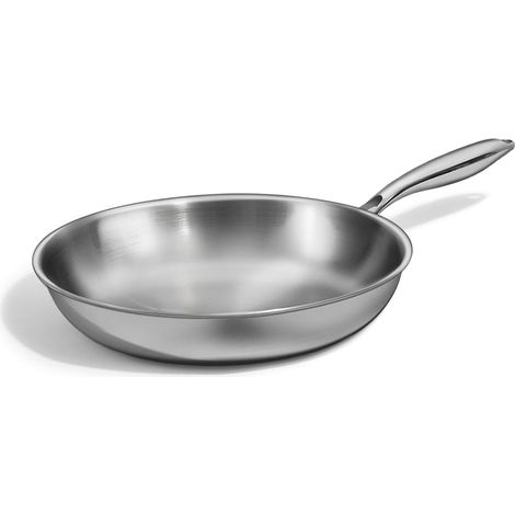 Poele Inox Induction – 28 cm Poêle Inox 3 Couches en Acier Inoxydable, Stainless Steel Pan 18/0 - Compatible Tous Feux Gaz Électrique Vitrocéramique, Poêle Cuisine pour Viande et Poisson