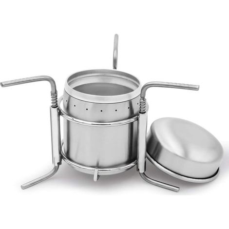 Tragbarer, ultraleichter Mini-Spirituskocher aus Edelstahl für den Outdoor-Einsatz mit Ständer, ideal für Rucksackreisen, Picknicks, Wanderungen, Camping und Überlebenstraining in der Wildnis. (1/5)