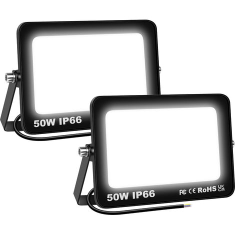 2 Pièces 50W Projecteurs LED Extérieur,5000lm Eclairage de Sécurité Spot LED Extérieur,6000K Blanc étanche Lumineuse Lampe pour Entrepôt Garage Jardin Stade Arrière-cour,175V-260V IP66
