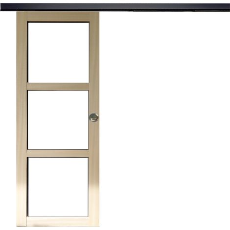 Porta scorrevole in legno Ayous Vetro trasparente H204 x L73 + Binario alluminio nero e 2 gusci