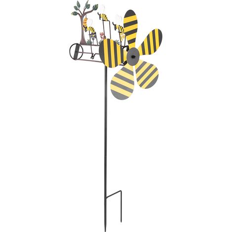 Moulin à vent décoratif en métal avec abeilles, pour jardin, terrasse et cour extérieure, résistant aux intempéries, lot de 3 jolies abeilles, design charmant pour espace vert. (1/5)