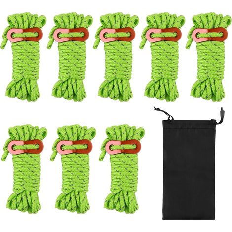cuerdas reflectantes de 4 mm para tienda de campaña con tensores, cuerda reflectante de nailon para camping y senderismo, 3,9 m de largo, incluye bolsa de almacenamiento. (1/5)