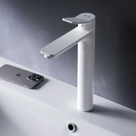 AM.PM Wasserhahn Bad Hoch Waschbecken Badarmatur Mischbatterie aus Messing Waschtischarmatur Einhandmischer für Badezimmer Waschbeckenarmatur, Weiss (1/5)