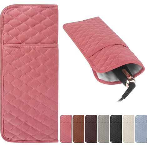 Trousse de rangement portable rose pour outils de coiffure résistants à la chaleur, idéale pour les voyages. (1/4)